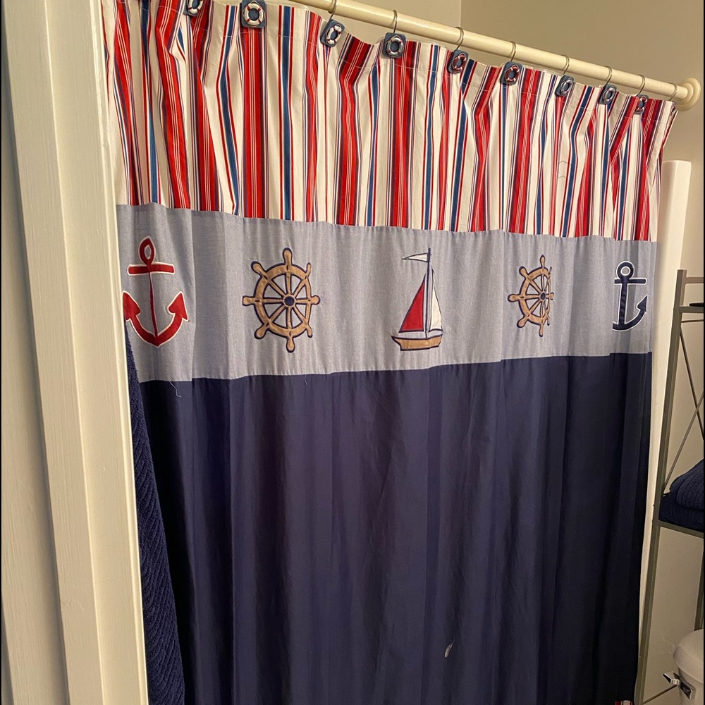Pottery Barn Shower Curtain and accents